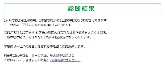 ガスの窓口診断結果例