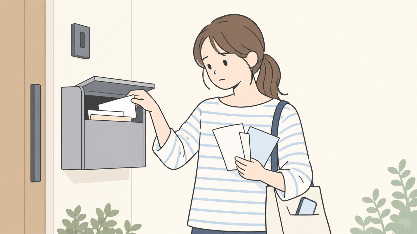 ポストで検針票を探す女性