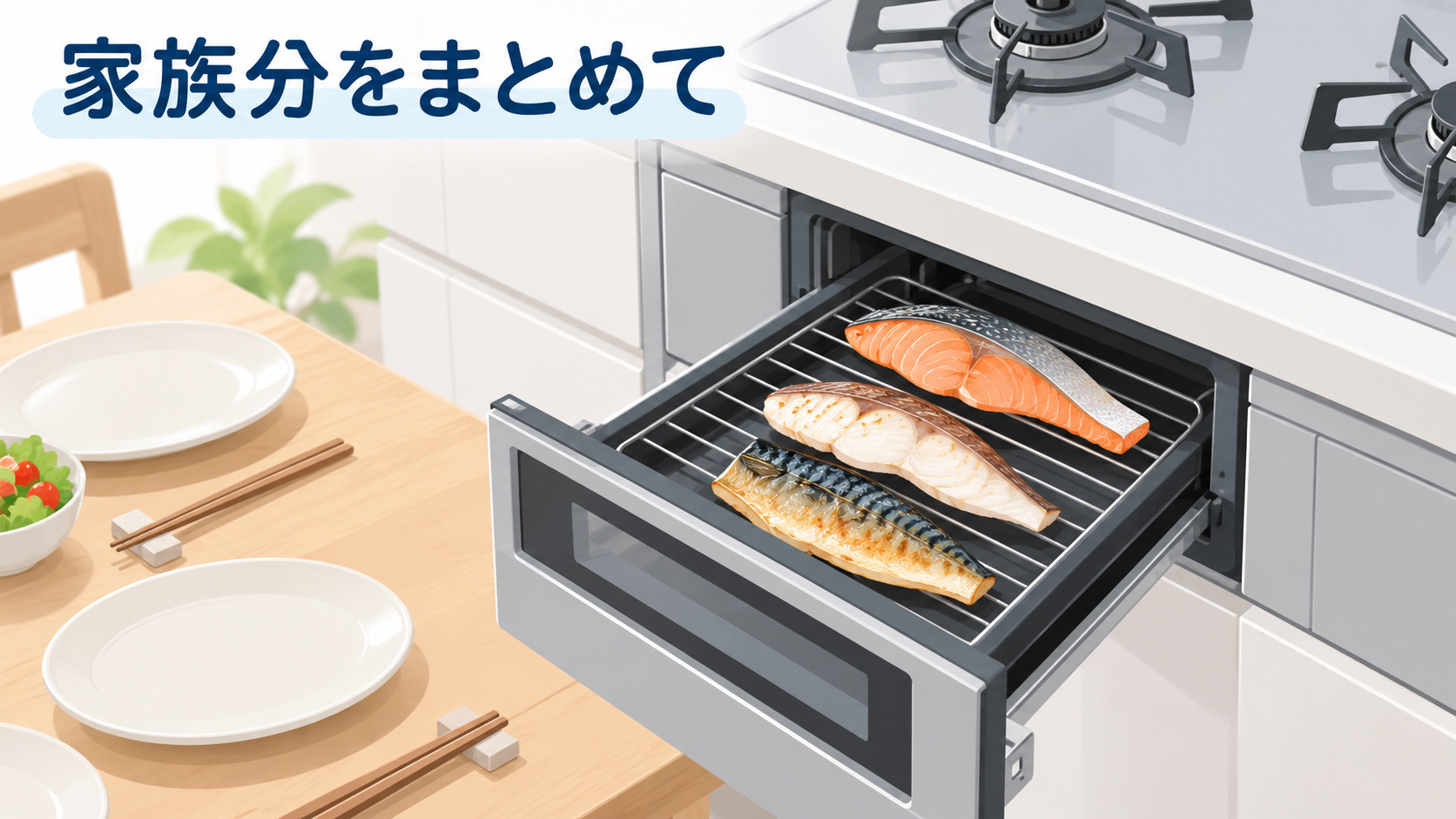 間隔を空けて魚を並べたグリル