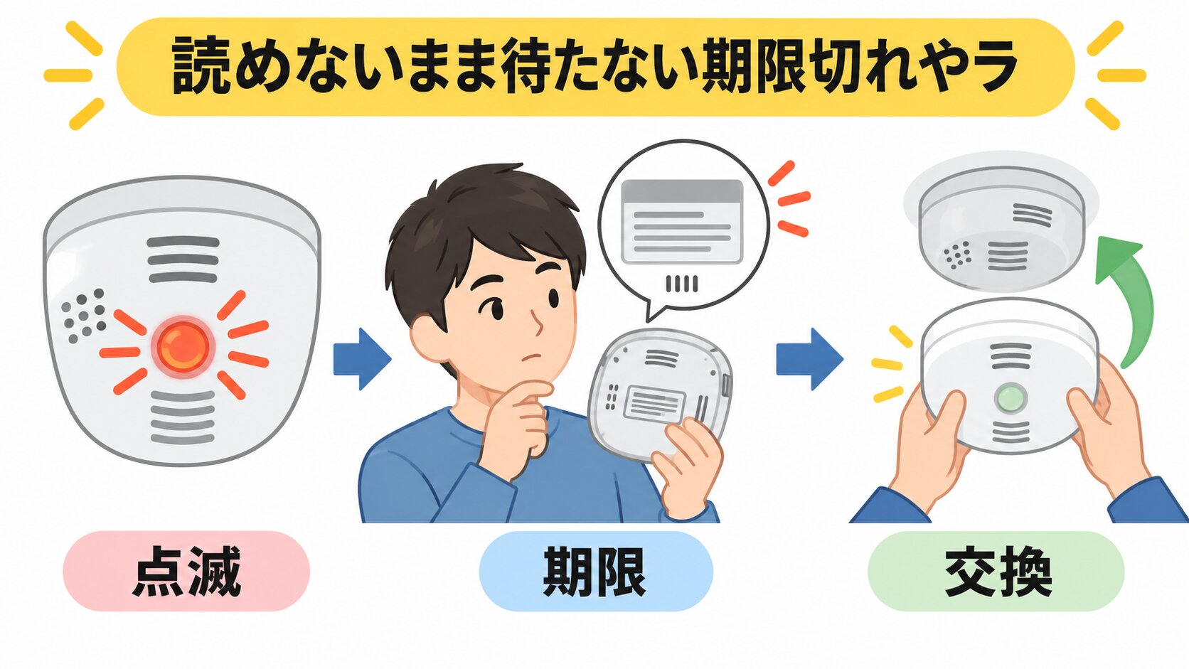 点灯したガス警報器の前で販売店に電話している