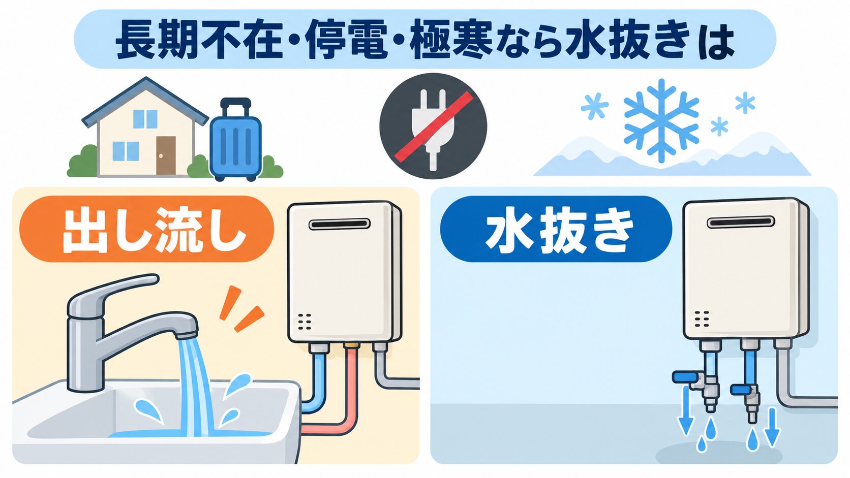 水抜きの前に、凍る前・説明書・給水元栓・再使用を確認する