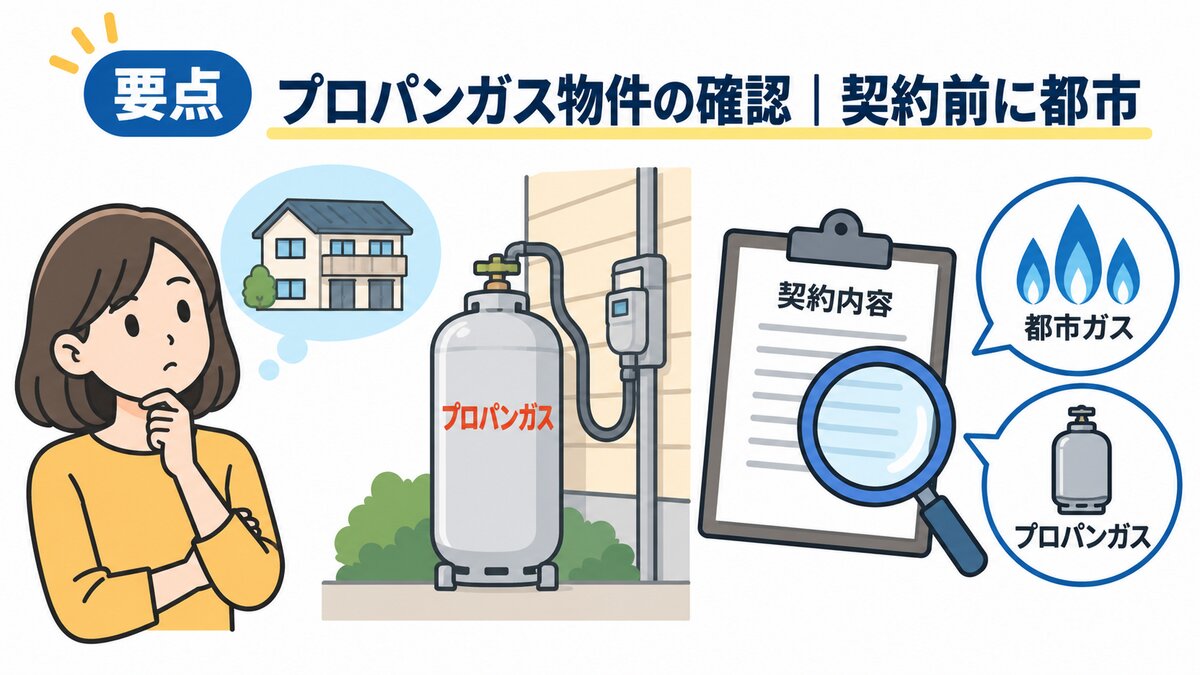 物件図面の設備欄でガス種別を確認するイメージ