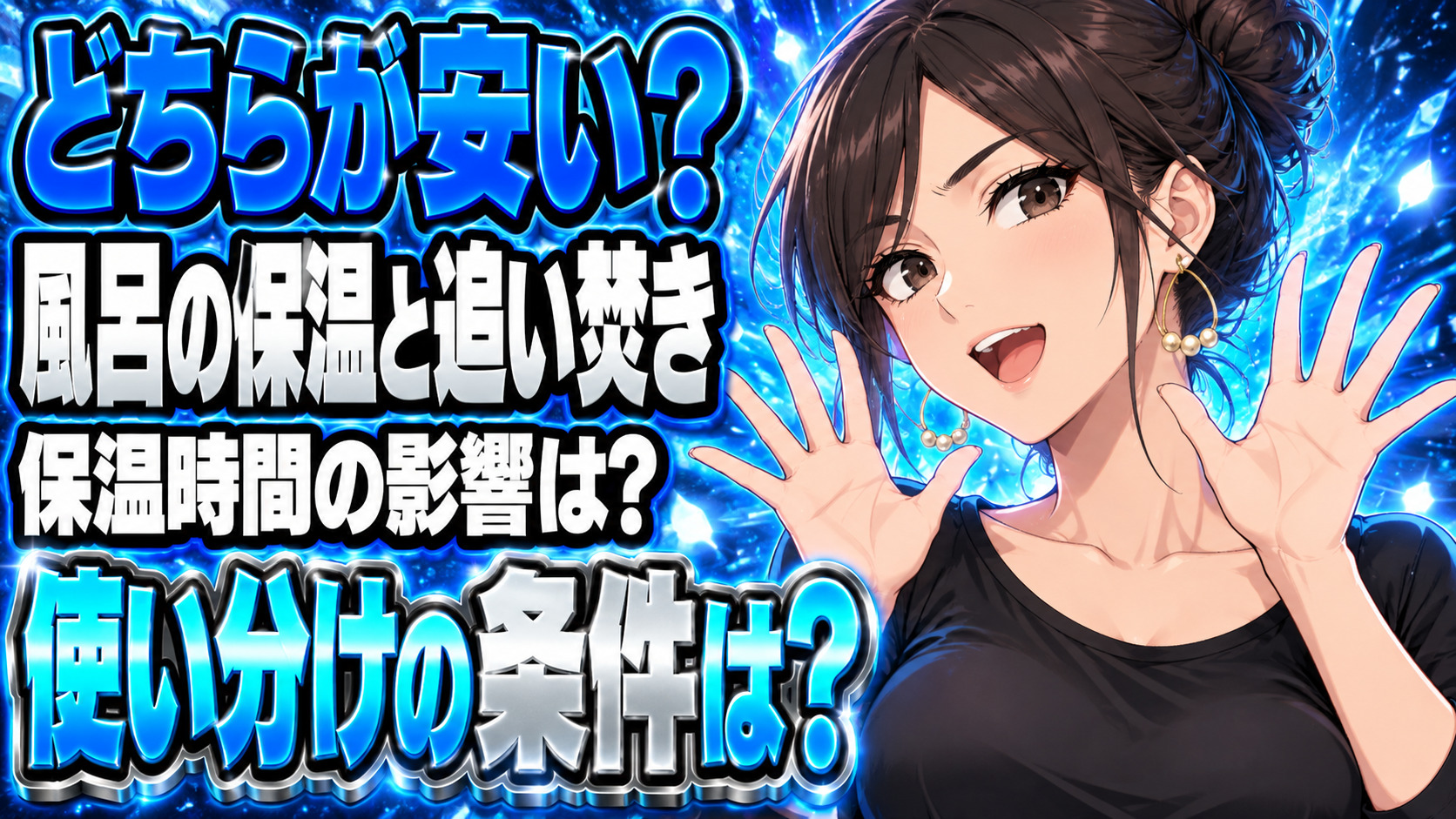 風呂自動の保温ガス代、4時間オンと追い焚き1回はどっちが安い？について説明する女性