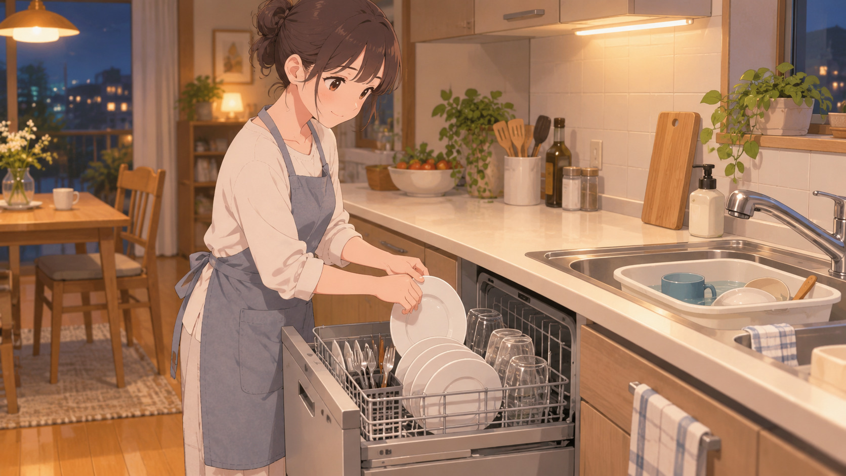 食洗機とシンクの溜め洗いがあるキッチンのイメージ