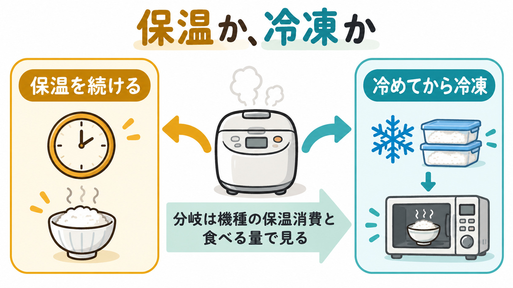 炊飯器の保温と冷凍の分岐を示した図